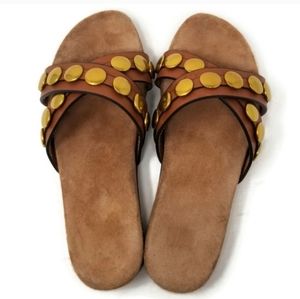 NEW Jerome Dreyfuss Irina Crisscross Riveted Leather Slide Sandals 6